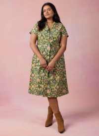 Joanie Clothing Santo Art Nouveau Print Button-Down Tea Dress –  UK 26  – Sustainable Organic Cotton (Green)