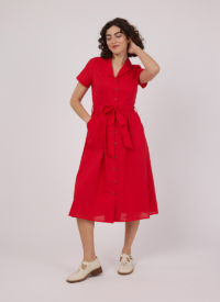 Joanie Clothing Santo Button-Down Tea Dress – Red –  UK 22  – Sustainable Organic Cotton (Red)