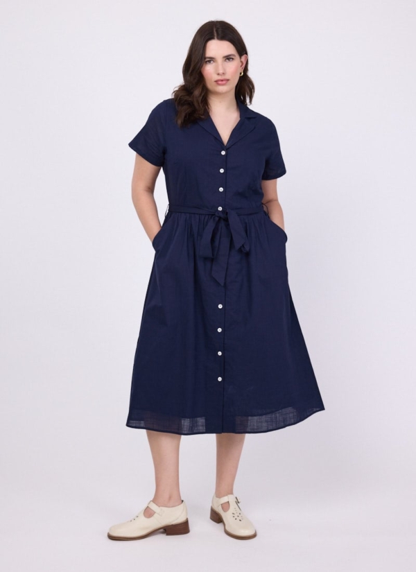 Joanie Clothing Santo Button-Down Tea Dress - Navy -  UK 22  - Sustainable Organic Cotton (Navy)