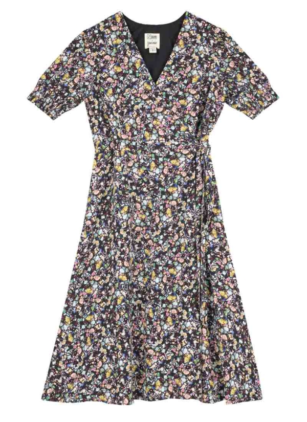 Joanie Clothing Natural History Museum X Joanie - Savannah Meteorite Print Wrap Dress- UK 22  - Sustainable Organic Cotton (Purple)