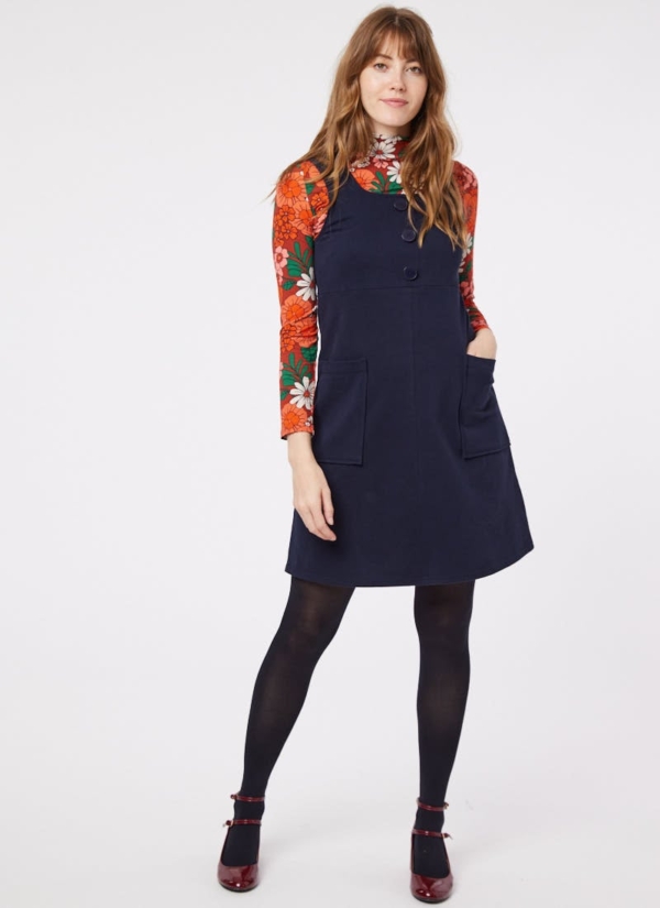 Joanie Clothing Pennie Jersey Pinafore Dress - Navy - Large (UK 16-18)  - Sustainable Organic Cotton (Navy)