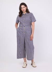 Joanie Clothing Imala Gingham Short Sleeve Boilersuit – 8  – Sustainable Organic Cotton (Navy)