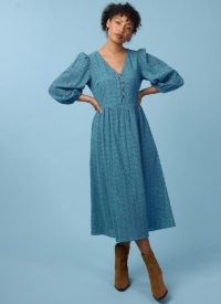 Joanie Clothing Sian Puff Sleeve Midi Dress – Blue –  UK 26 (Blue)