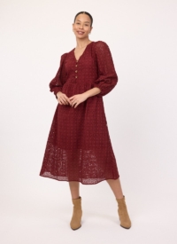 Joanie Clothing Sian Puff Sleeve Midi Dress – Burgundy –  UK 26 (Red)