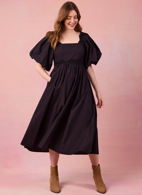 Joanie Clothing Stella Puff Sleeve Midaxi Dress - Black -  UK 26 (Black)