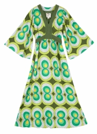 Joanie Clothing Dawn O’Porter X Joanie – Sunrise Retro Optical Print Midaxi Dress –  UK 18 (Green)