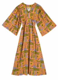 Joanie Clothing Dawn O’Porter X Joanie – Sunrise Abstract Festival Print Midaxi Dress- UK 18 (Orange)