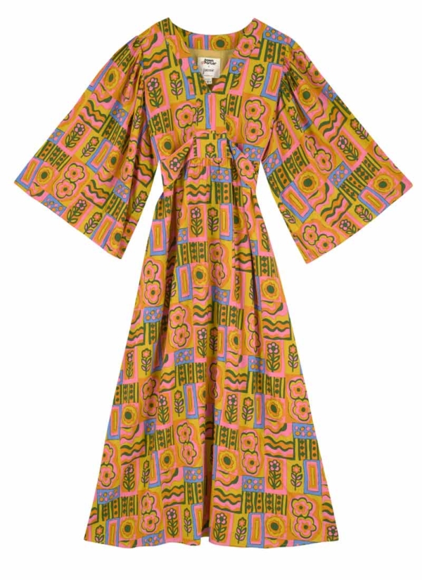 Joanie Clothing Dawn O’Porter X Joanie - Sunrise Abstract Festival Print Midaxi Dress- UK 18 (Orange)