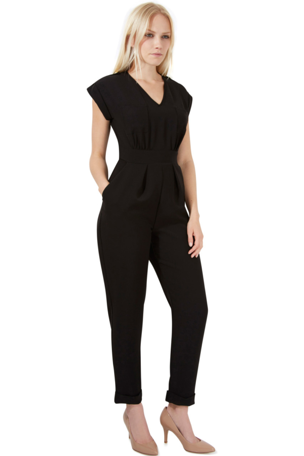 Closet London Black Button Detail V Neck Jumpsuit