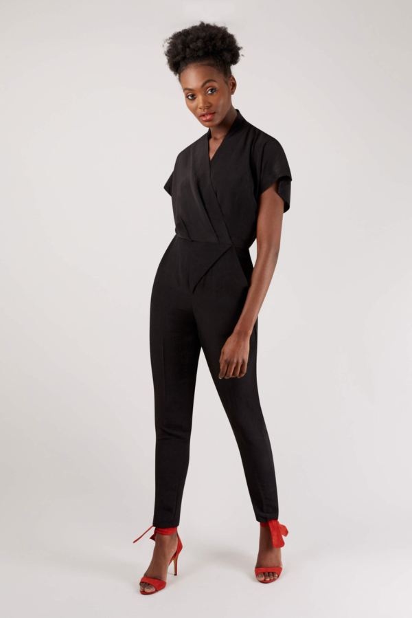 Closet London Wrap Front Black Kimono Jumpsuit