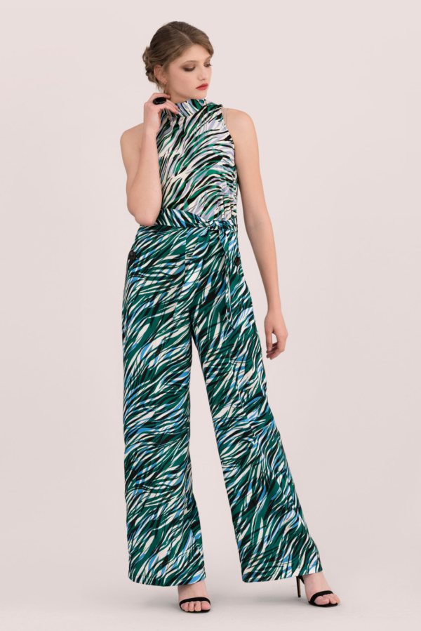 Closet London Green High Neck Animal Print Jumpsuit