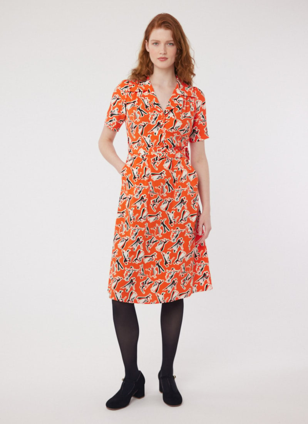 Joanie Clothing Tally Vintage Ballroom Print Midi Tea Dress -  UK 26 (Orange)