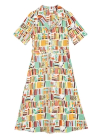 Joanie Clothing World Book Day X Joanie – Tally Book Print Midi Tea Dress –  UK 26 (White)