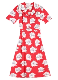 Joanie Clothing Horrockses Fashions X Joanie – Tally Rose Print Midi Tea Dress –  UK 20 (Red)