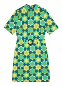 Joanie Clothing Tatum Retro Daisy Print Belted Dress –  UK 26 (Green)