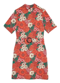 Joanie Clothing Tatum Vintage Floral Print Belted Dress- UK 26 (Red)