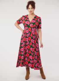 Joanie Clothing Thea Dahlia Floral Print Jersey Midaxi Dress- UK 26 (Pink)