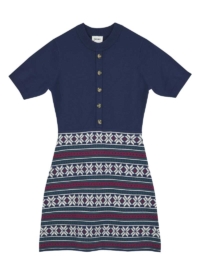Joanie Clothing Tuva Knitted Fair Isle Mini Dress – Large (UK 16-18) (Navy)