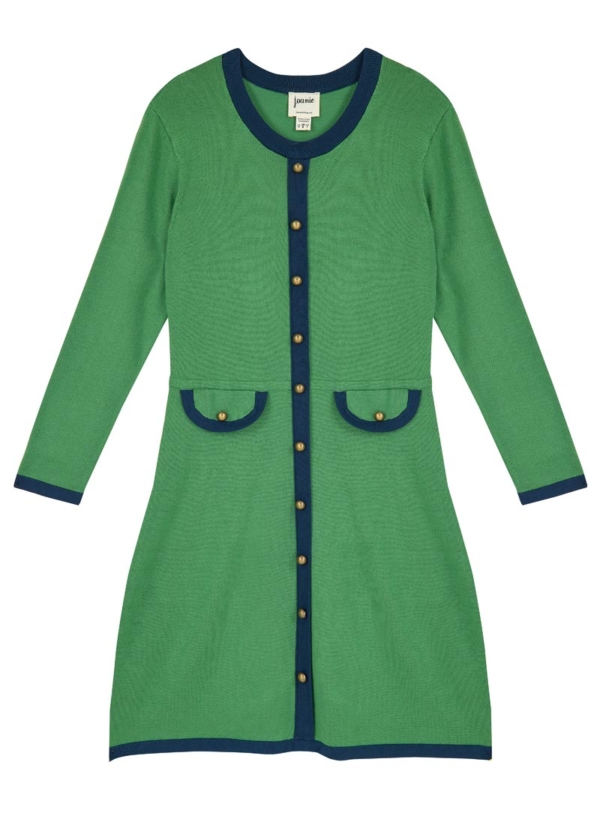 Joanie Clothing Twig Contrast Trim Knitted Dress - Green-Extra Large (UK 20-22) (Green)