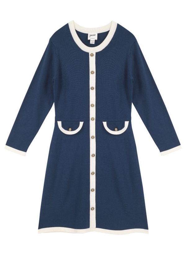 Joanie Clothing Twig Contrast Trim Knitted Dress - Navy - Extra Large (UK 20-22) (Navy)