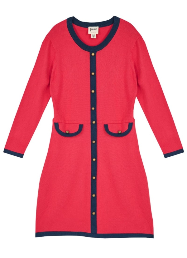 Joanie Clothing Twig Contrast Trim Knitted Dress - Red - Large (UK 16-18) (Red)