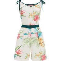 1950s Vintage Style Marcie Beach Playsuit Natural With Green