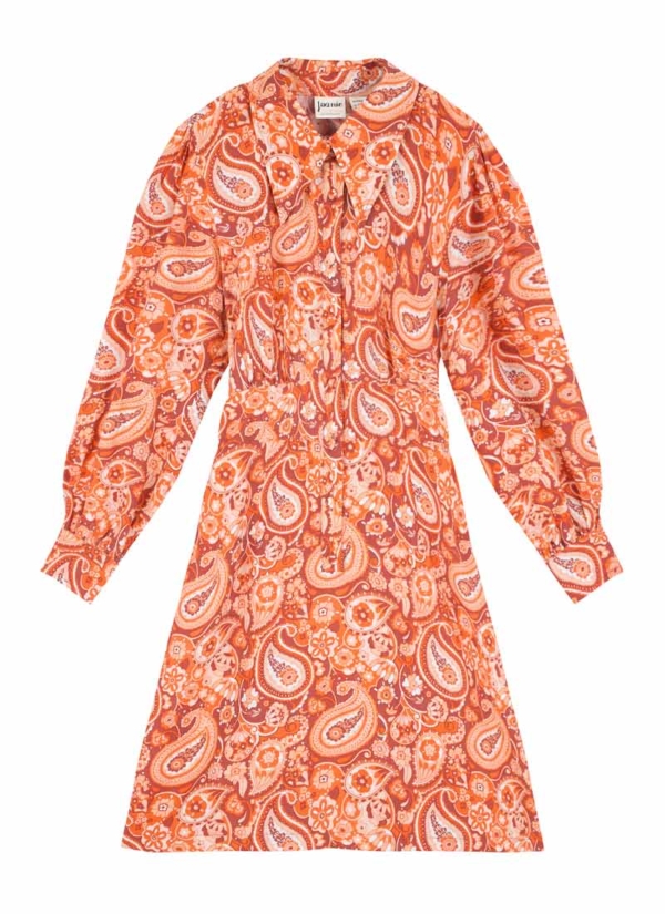 Joanie Clothing Vanya Orange Paisley Wallpaper Print Shirt Dress -  UK 20 (Orange)