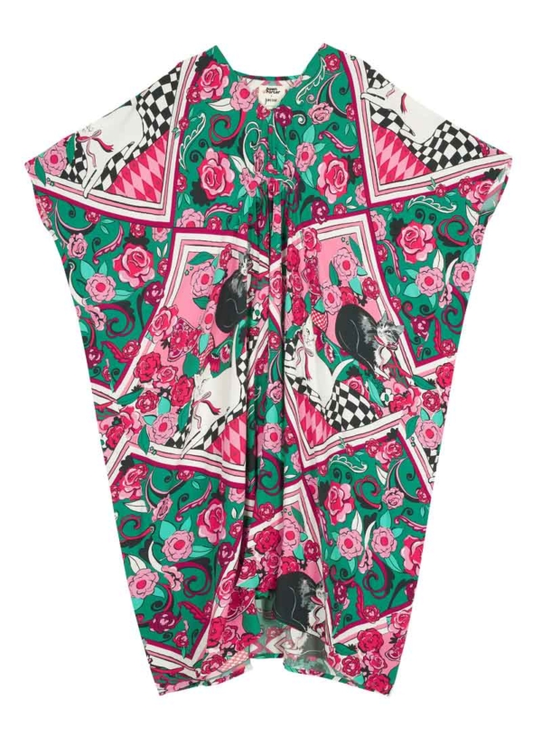 Joanie Clothing Dawn O’Porter X Joanie - Vesper Geometric Cat Print Kaftan Midaxi Dress - Extra Extra Large (UK 24-26) (Pink)