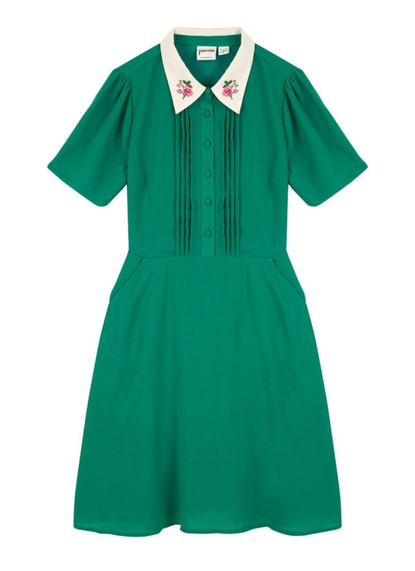 Joanie Clothing Zooey Embroidered Collar Dress - Green -  UK 22 (Green)