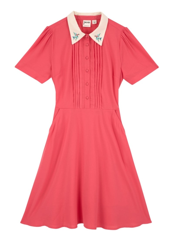 Joanie Clothing Zooey Embroidered Collar Dress - Pink -  UK 22 (Pink)