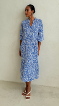 Charli OLIVIA DRESS – BLUE LEAF PRINT