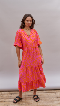 Charli TEAGAN DRESS – PINK ORANGE PRINT