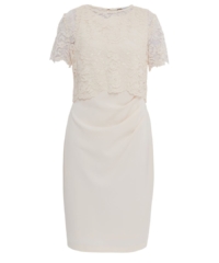 Gina Bacconi  Kora Moss Crepe Dress Lace Overtop – Ivory