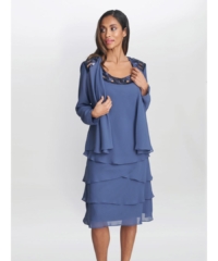 Gina Bacconi  Leigh Embellished Tiered Sequin Jacket Dress – Blue