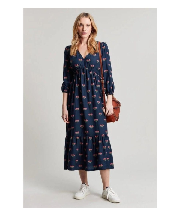 Joules Womens Sienna Navy Floral Maxi Dress Viscose - Size 22 UK