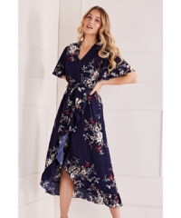 Mela London  Navy Floral Dipped Hem Maxi Dress