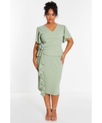 Quiz  Curve Sage Flower Corsage Midi Dress – Sage Green