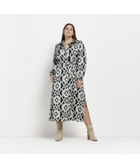 River Island  Midi Shirt Dress Plus Green Satin