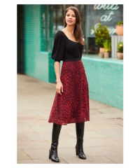 Sosandar Womens Red Leopard Print Midi Skirt