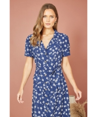 Yumi  Navy Daisy Print Retro Shirt Dress