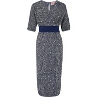 The “Evelyn” Wiggle Dress in Navy Ditzy Print, True Late 40s Early 50s Vintage Style