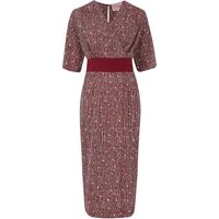 The “Evelyn” Wiggle Dress in Wine Ditzy Print, True Late 40s Early 50s Vintage Style