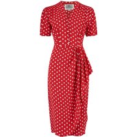 “Mabel” Waterfall Dress in Red Polka Dot, A Classic 1940s Inspired Vintage Style