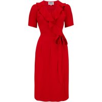 “Peggy Ruffle” Wrap Dress In Lipstick Red , Classic 1940s True Vintage Style