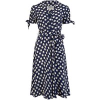 “Iris” Tea Dress in Navy Moonshine Print, Classic & Authentic 1940s Style at its Best