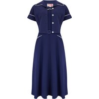 The “Lucille” 2pc Sweetheart Dress & Bolero Set In Navy & Ivory Contrast, True Late 1940s – Early 50s Vintage Style