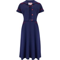 The “Lucille” 2pc Sweetheart Dress & Bolero Set In Navy & Red Contrast, True Late 1940s – Early 50s Vintage Style