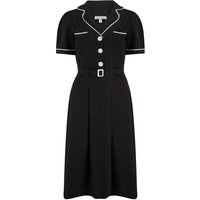 The “Kitty” Shirtwaister Dress in Black with Contrast Ric-Rac, True Late 40s Early 1950s Vintage Style