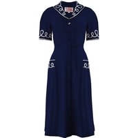 The “Loopy-Lou” Shirtwaister Dress in Navy with Contrast RicRac, True 1950s Vintage Style