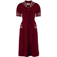 The “Loopy-Lou” Shirtwaister Dress in Wine with Contrast RicRac, True 1950s Vintage Style